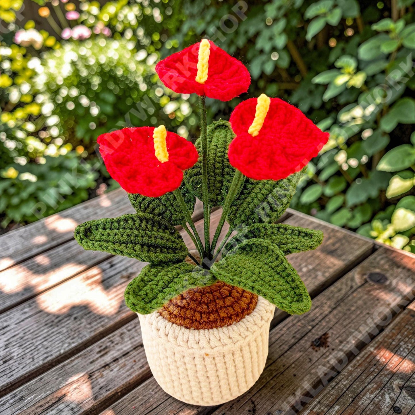 Handmade Crochet Anthurium Plant | Red Laceleaf Flower Amigurumi, Tropical Decor