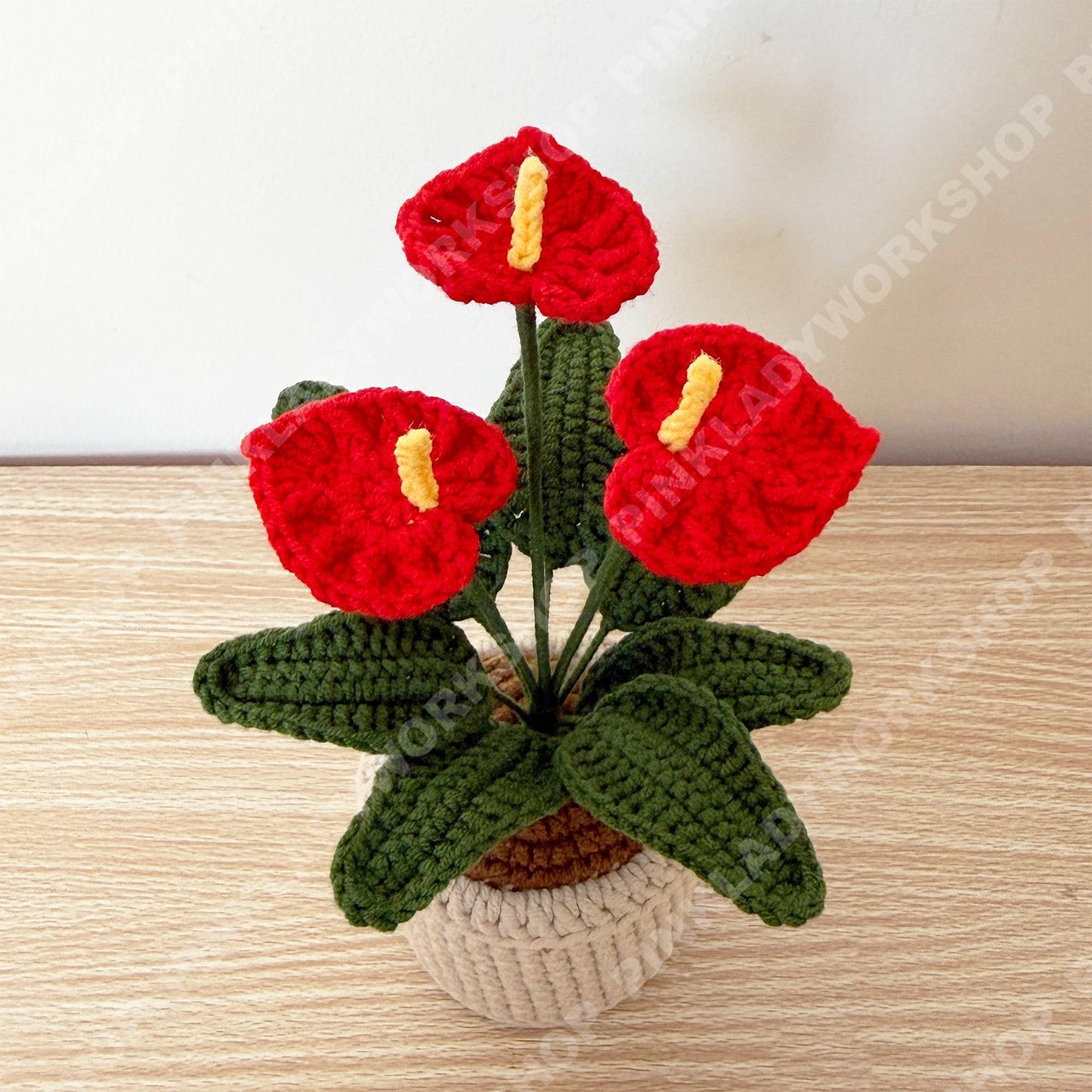 Handmade Crochet Anthurium Plant | Red Laceleaf Flower Amigurumi, Tropical Decor
