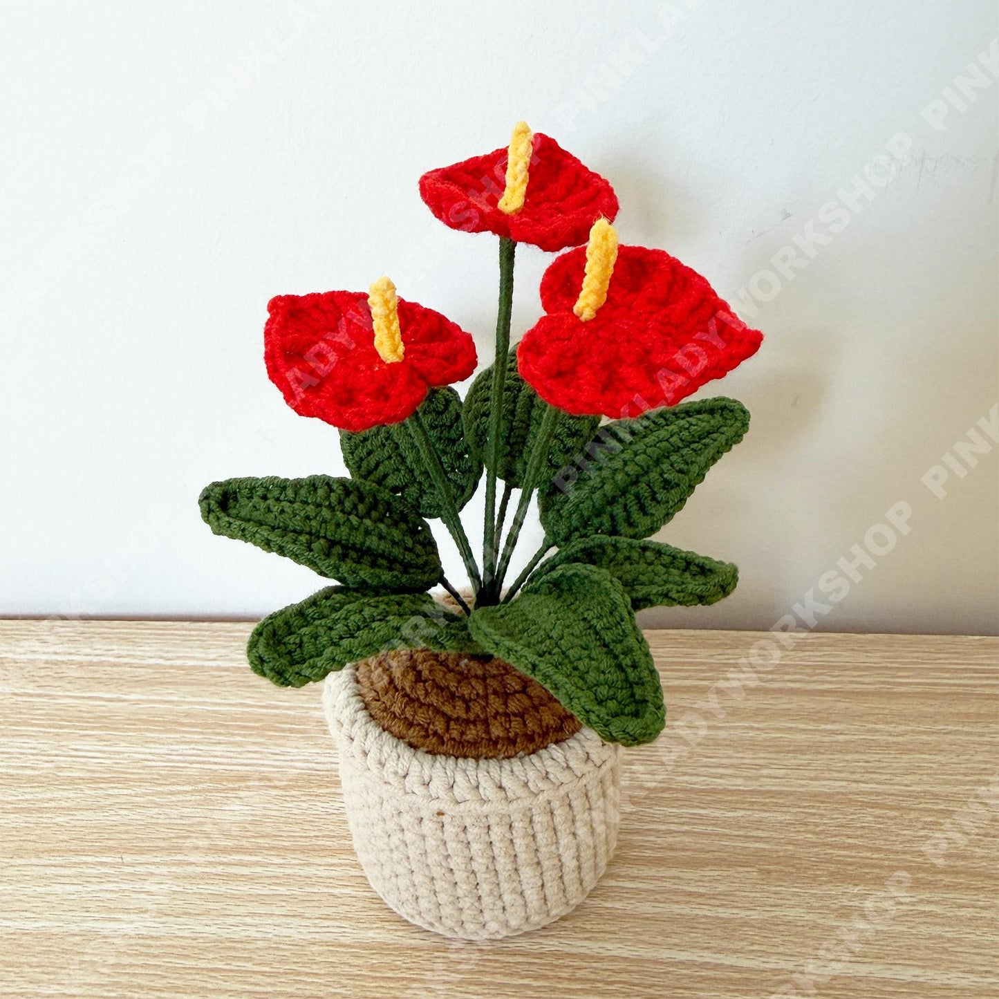 Handmade Crochet Anthurium Plant | Red Laceleaf Flower Amigurumi, Tropical Decor