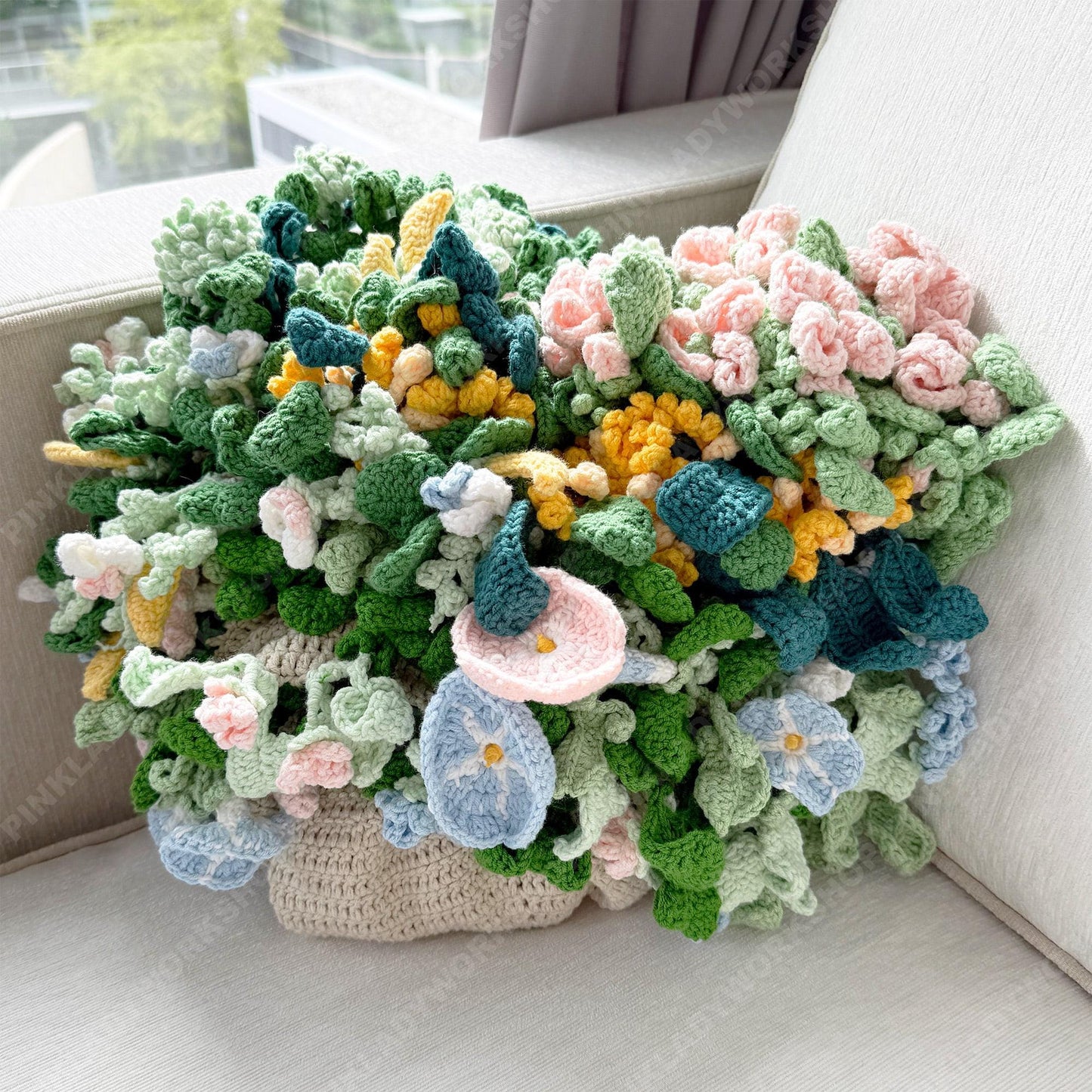 Crochet Flower Bouquet Blanket | 3D Floral Throw | Botanical Knit Home Decor