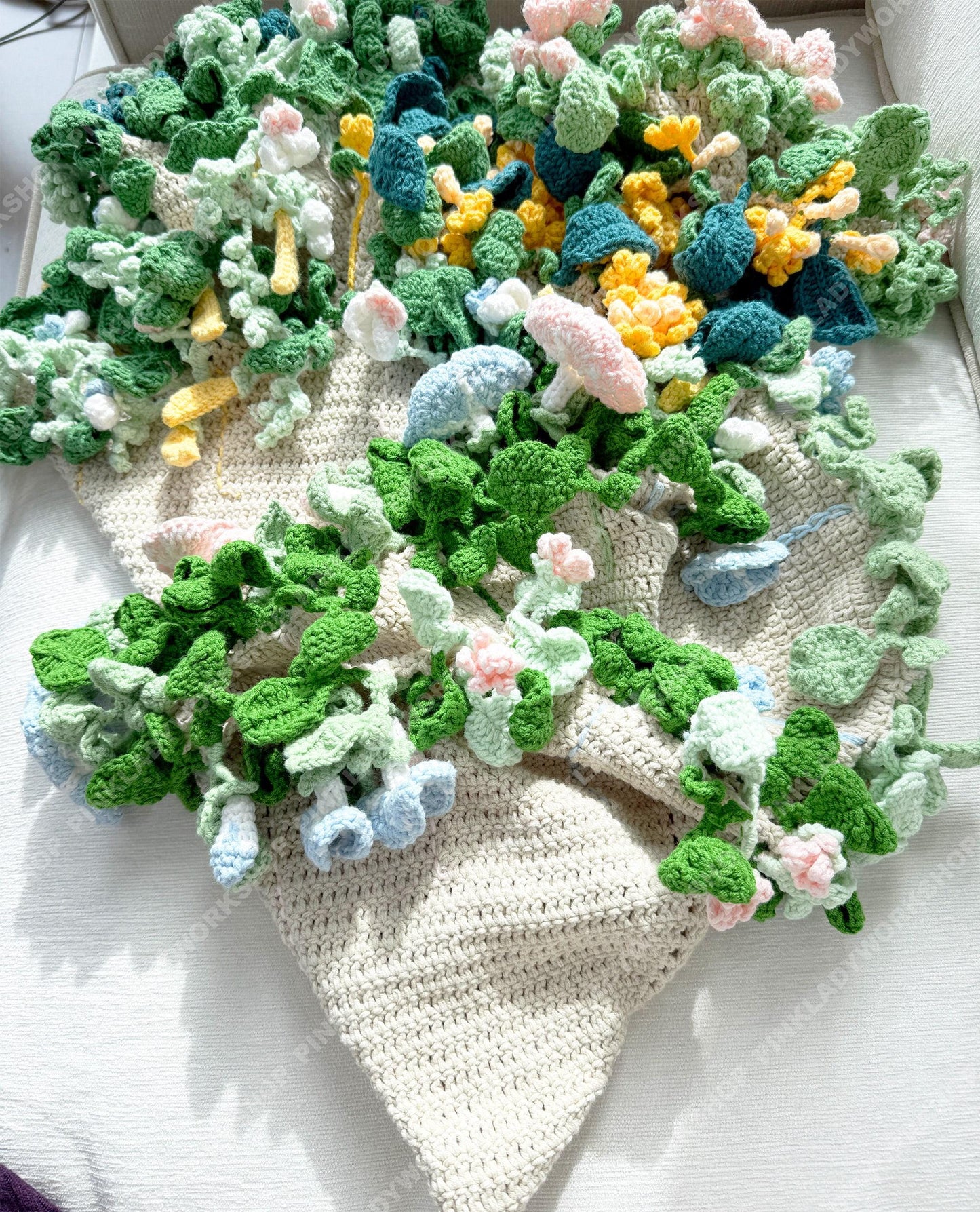 Crochet Flower Bouquet Blanket | 3D Floral Throw | Botanical Knit Home Decor
