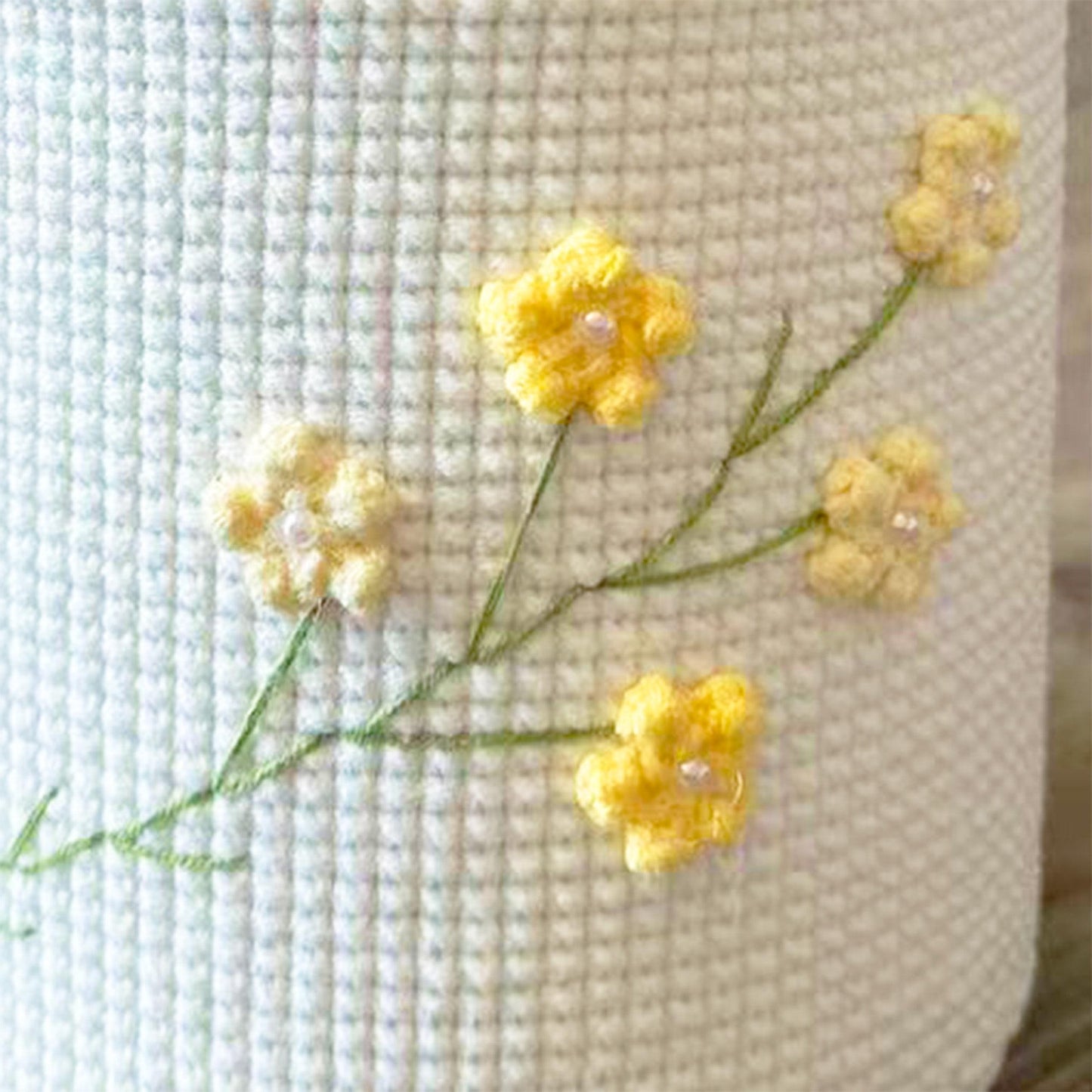 Handmade Crochet Orchid Pot: White & Green Flower Arrangement