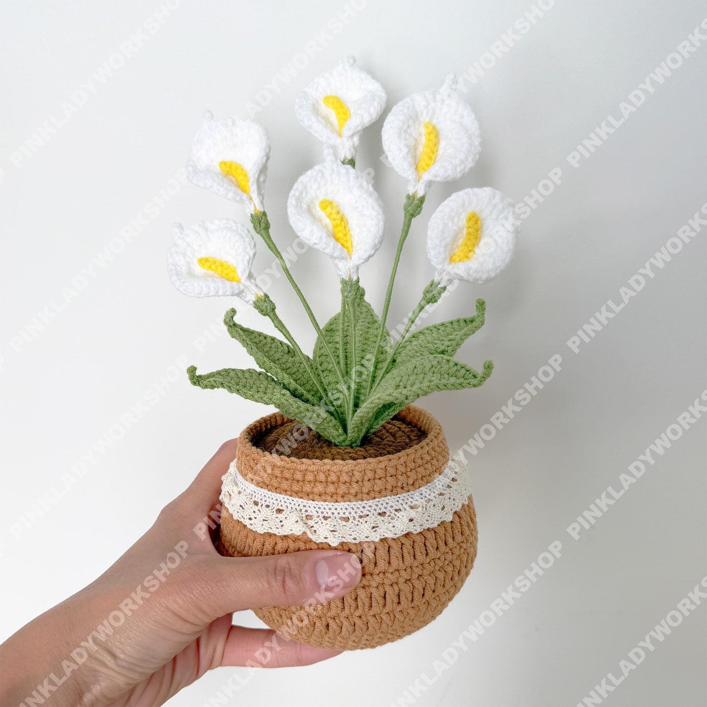 Handmade Crochet Calla Lily Plant Pot Decor | Faux Potted Spring Home Accent