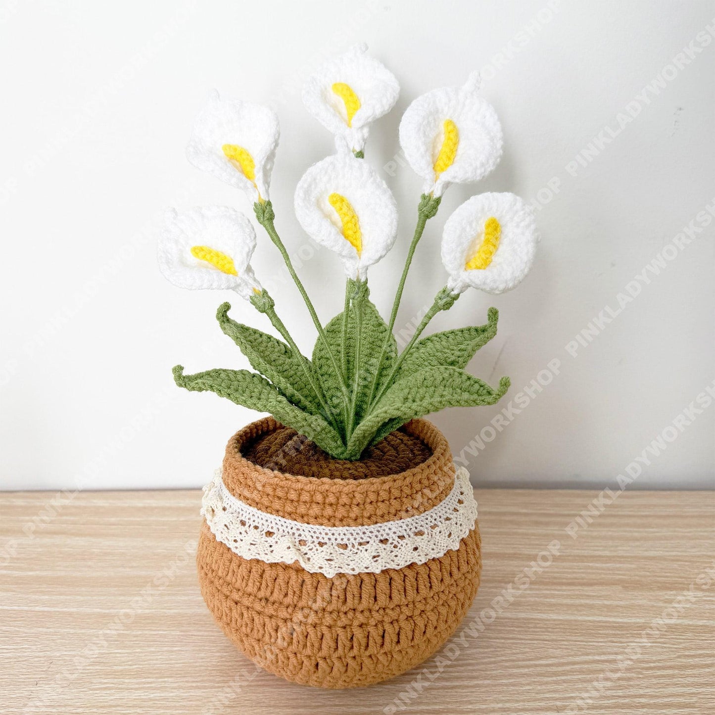 Handmade Crochet Calla Lily Plant Pot Decor | Faux Potted Spring Home Accent