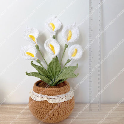 Handmade Crochet Calla Lily Plant Pot Decor | Faux Potted Spring Home Accent