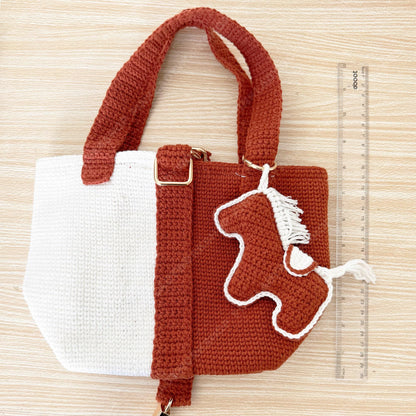 Crochet Horse Clutch Bag | Handmade Equestrian Purse | Kentucky Derby Bag | Knit Shoulder Bag | Statement Horse Bag | Pink | Brown