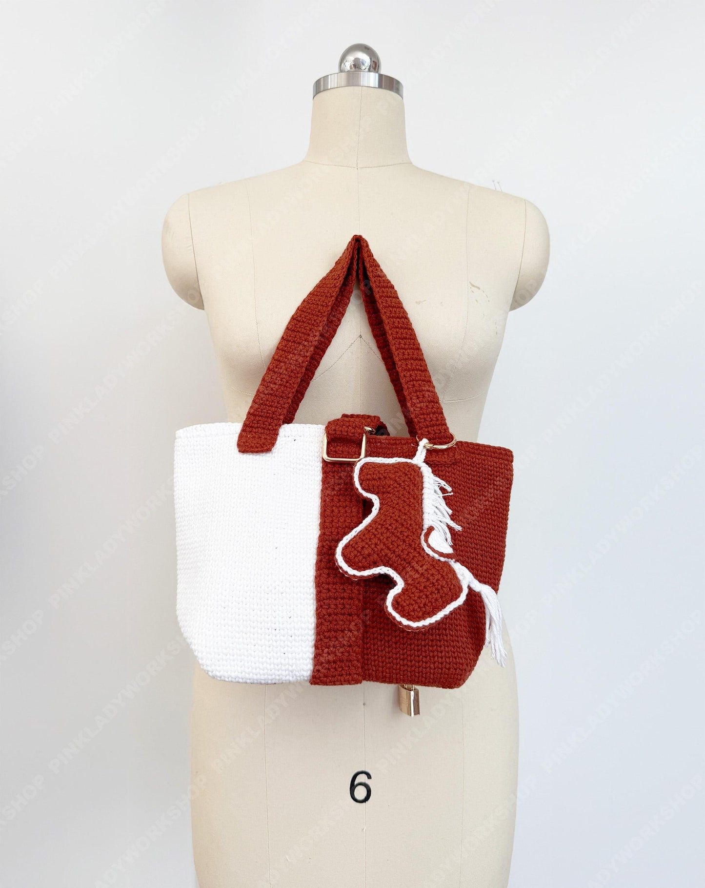 Crochet Horse Clutch Bag | Handmade Equestrian Purse | Kentucky Derby Bag | Knit Shoulder Bag | Statement Horse Bag | Pink | Brown