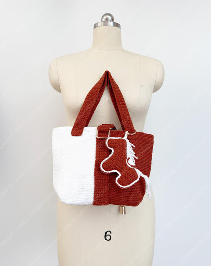 Crochet Horse Clutch Bag | Handmade Equestrian Purse | Kentucky Derby Bag | Knit Shoulder Bag | Statement Horse Bag | Pink | Brown