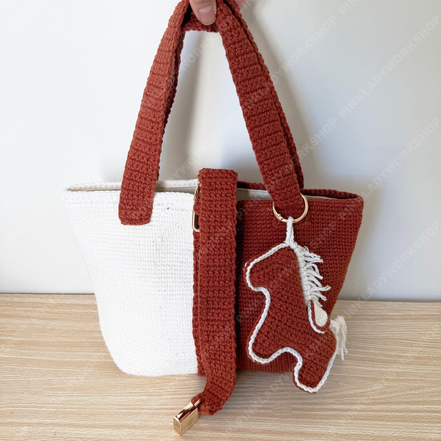 Crochet Horse Clutch Bag | Handmade Equestrian Purse | Kentucky Derby Bag | Knit Shoulder Bag | Statement Horse Bag | Pink | Brown