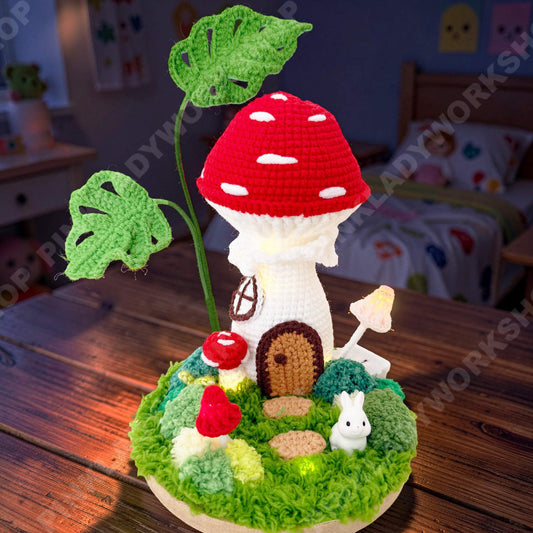 Handmade Crochet Mushroom Night Light | Fairy Cottage Woodland Lamp, Easter Decor