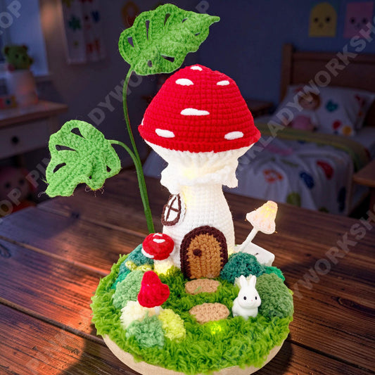 Handmade Crochet Mushroom Night Light | Fairy Cottage Woodland Lamp, Easter Decor