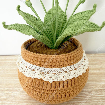 Handmade Crochet Calla Lily Plant Pot Decor | Faux Potted Spring Home Accent