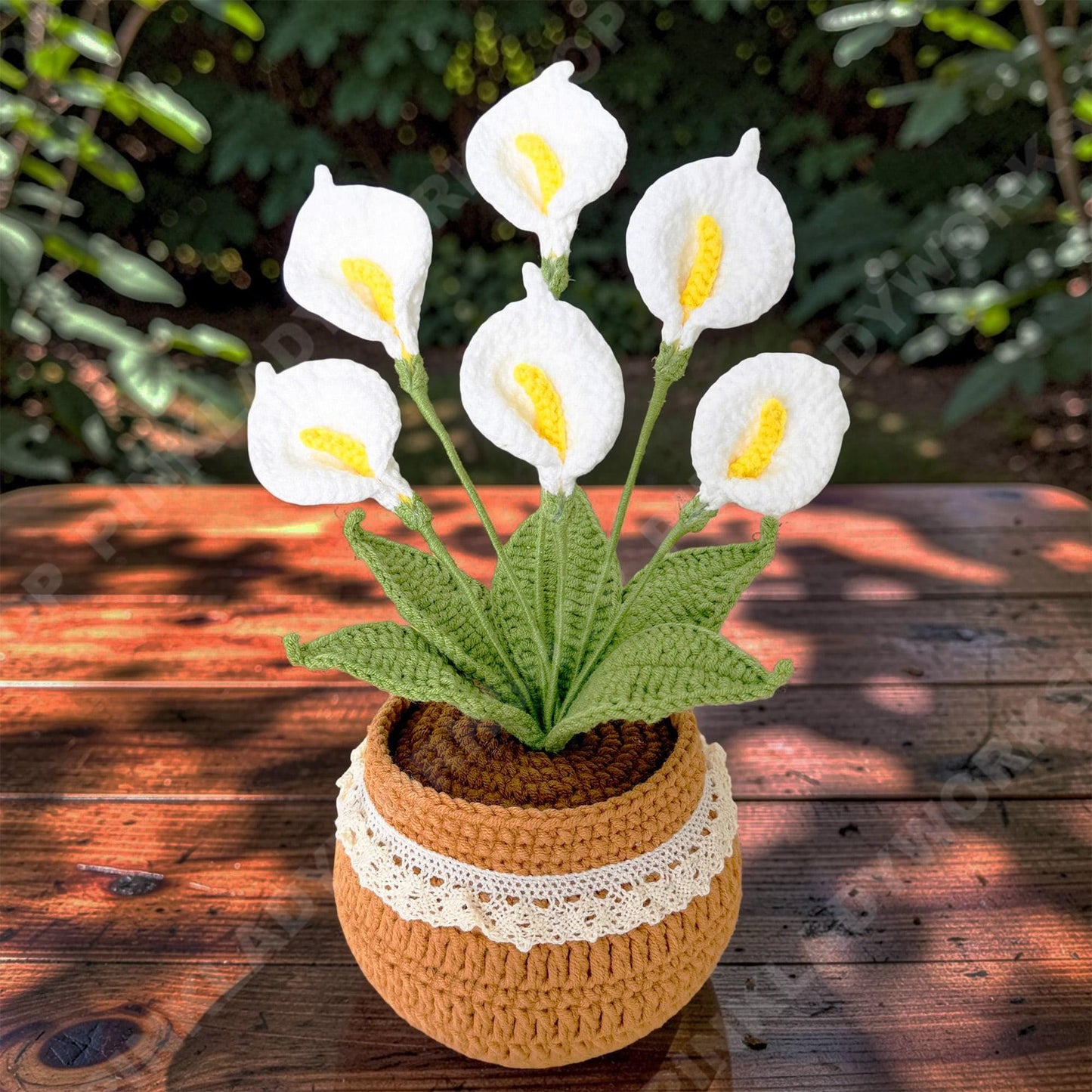 Handmade Crochet Calla Lily Plant Pot Decor | Faux Potted Spring Home Accent