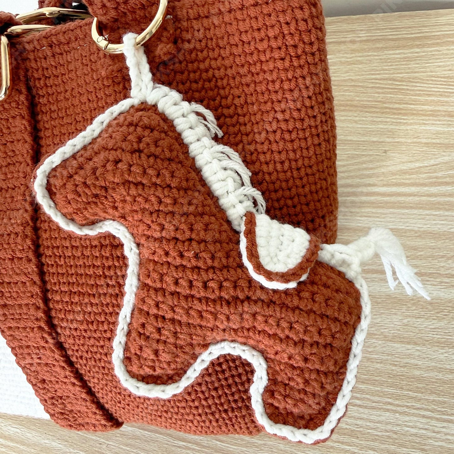 Crochet Horse Clutch Bag | Handmade Equestrian Purse | Kentucky Derby Bag | Knit Shoulder Bag | Statement Horse Bag | Pink | Brown
