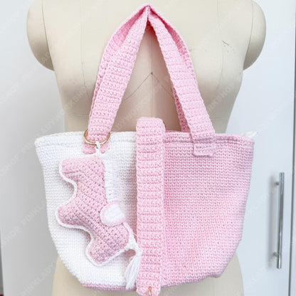 Crochet Horse Clutch Bag | Handmade Equestrian Purse | Kentucky Derby Bag | Knit Shoulder Bag | Statement Horse Bag | Pink | Brown