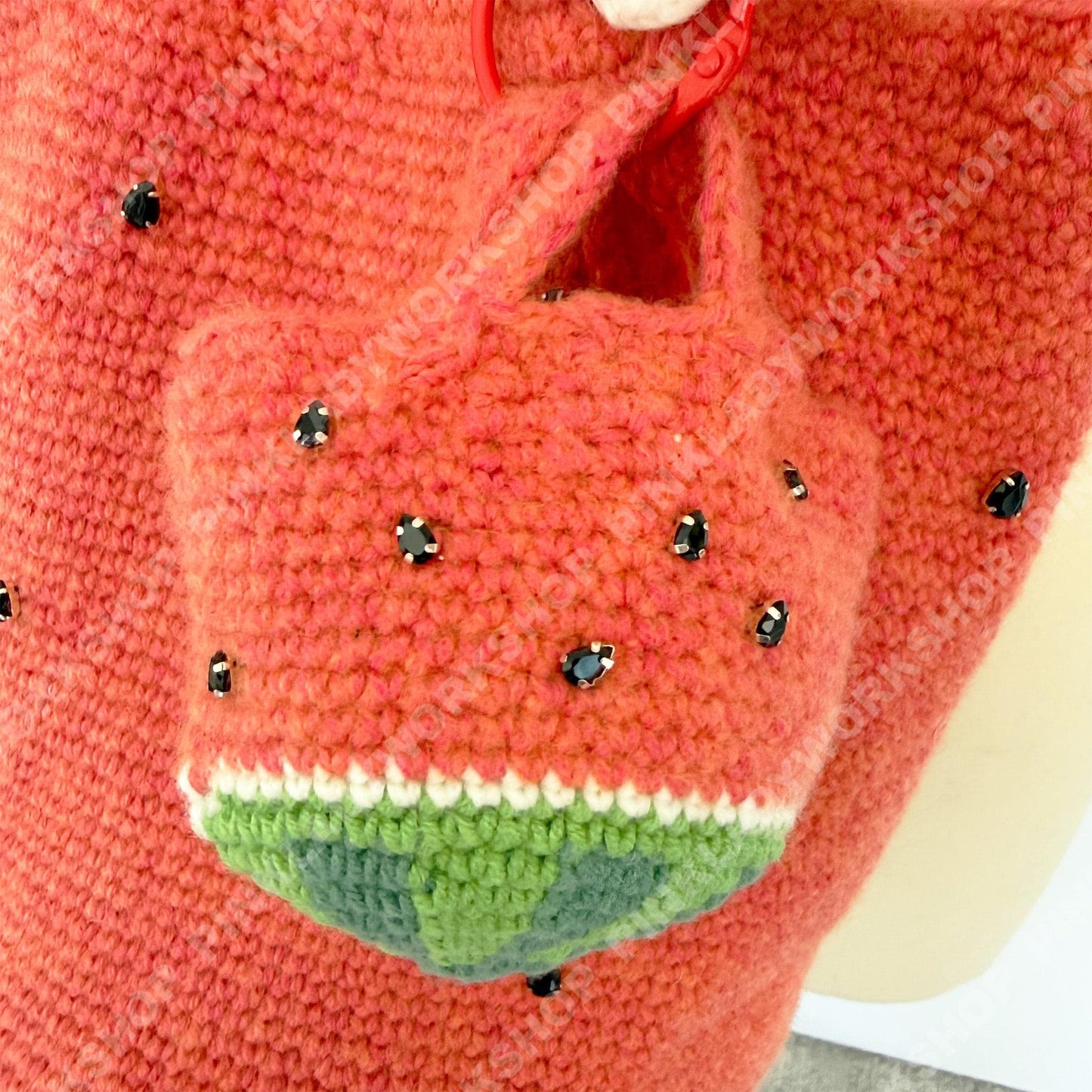 Crochet Watermelon Tote Bag | Handmade Fruit Purse | Summer Strawberry Style Bag | Cute Knit Handbag | Kawaii Tote with Charm