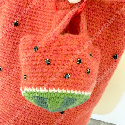 Crochet Watermelon Tote Bag | Handmade Fruit Purse | Summer Strawberry Style Bag | Cute Knit Handbag | Kawaii Tote with Charm