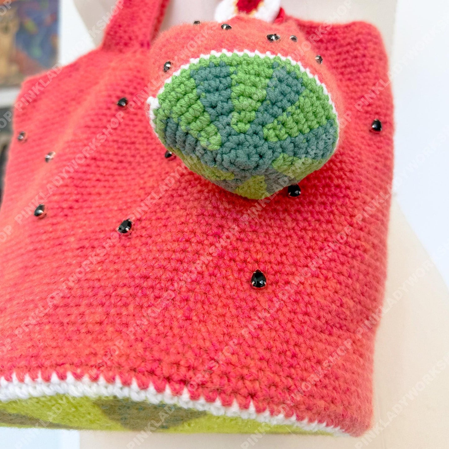 Crochet Watermelon Tote Bag | Handmade Fruit Purse | Summer Strawberry Style Bag | Cute Knit Handbag | Kawaii Tote with Charm