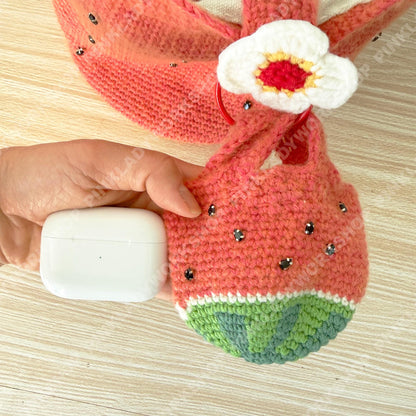 Crochet Watermelon Tote Bag | Handmade Fruit Purse | Summer Strawberry Style Bag | Cute Knit Handbag | Kawaii Tote with Charm