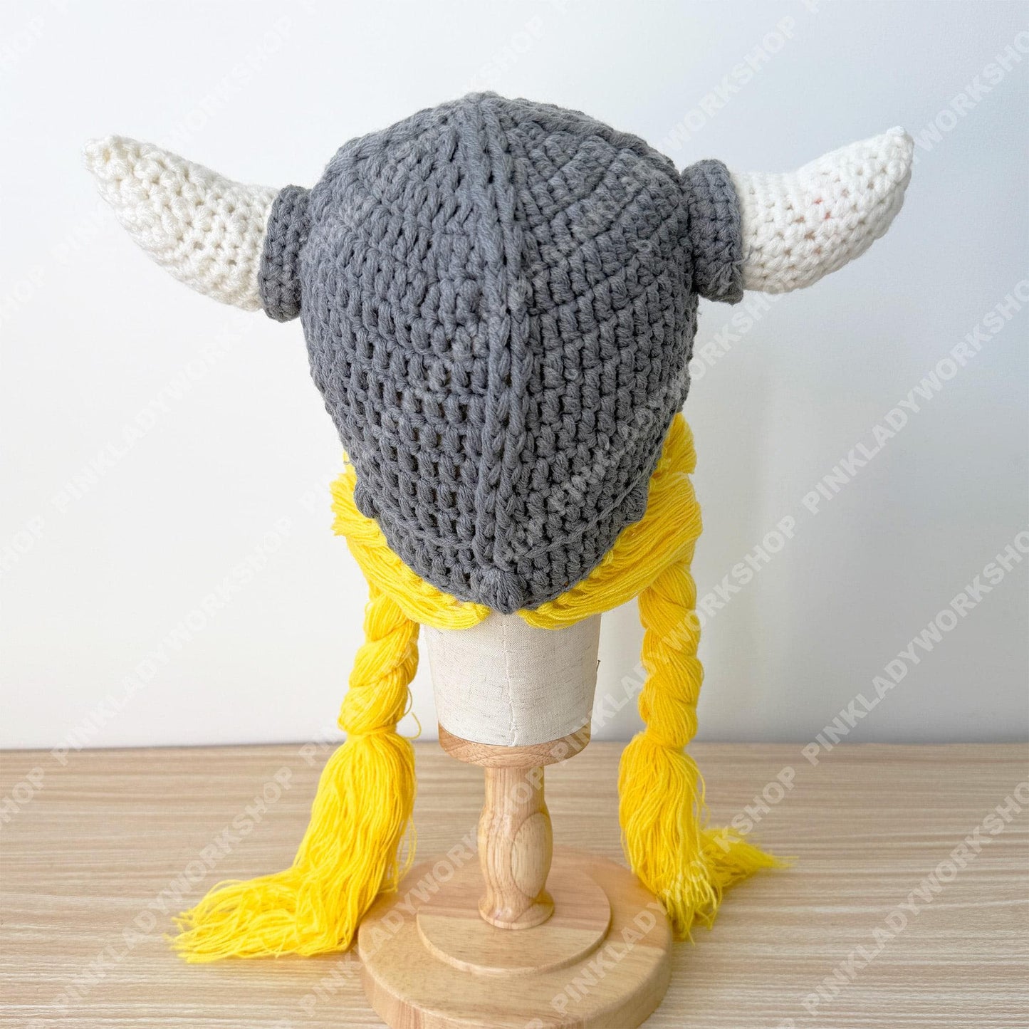 Pre-order Crochet Viking Hat with Braids | Handmade Norse Helmet Beanie | Viking Costume Hat | Knit Horned Hat | Cosplay Braided Wig Cap