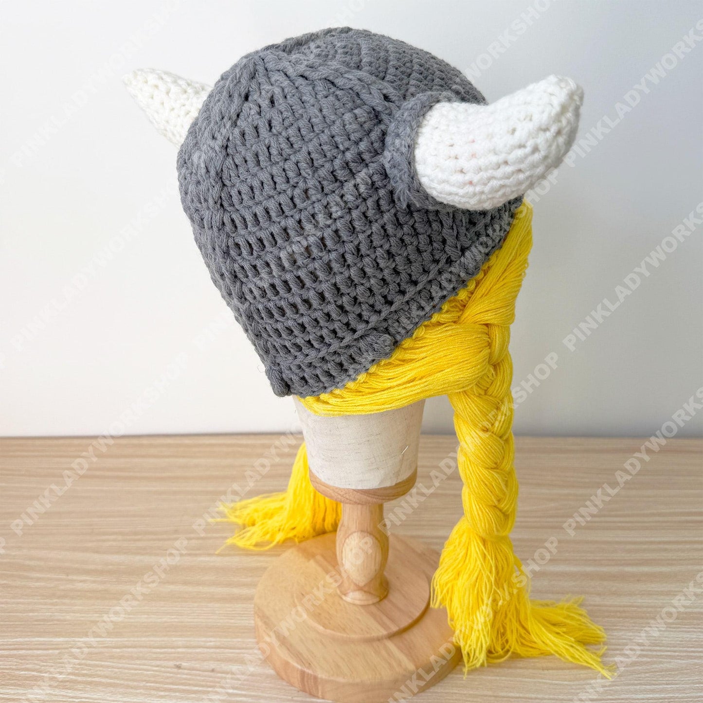 Pre-order Crochet Viking Hat with Braids | Handmade Norse Helmet Beanie | Viking Costume Hat | Knit Horned Hat | Cosplay Braided Wig Cap