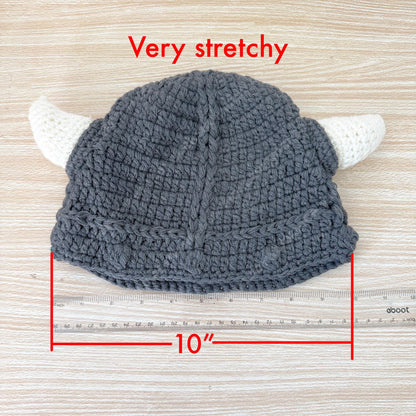 Crochet Viking Hat with Beard | Handmade Horned Helmet Beanie | Norse Costume Hat | Viking Beard Hat | Halloween Cosplay Knit Cap