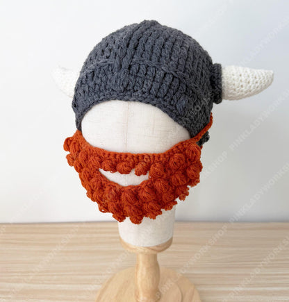 Crochet Viking Hat with Beard | Handmade Horned Helmet Beanie | Norse Costume Hat | Viking Beard Hat | Halloween Cosplay Knit Cap