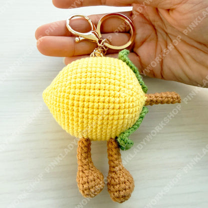 Handmade Crochet Lemon Keychain | Cute Fruit Keyring | Handmade Amigurumi Lemon | Kawaii Bag Charm | Summer Gift | Mini Plush Keychain