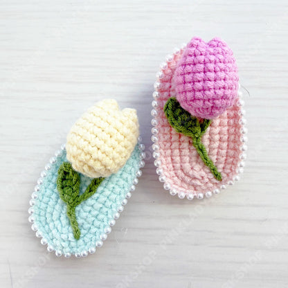 Set of 5 Crochet Tulip Hair Clip | Handmade Flower Barrette | Cute Pastel Hair Accessory | Spring Floral Clip | Gift for Her