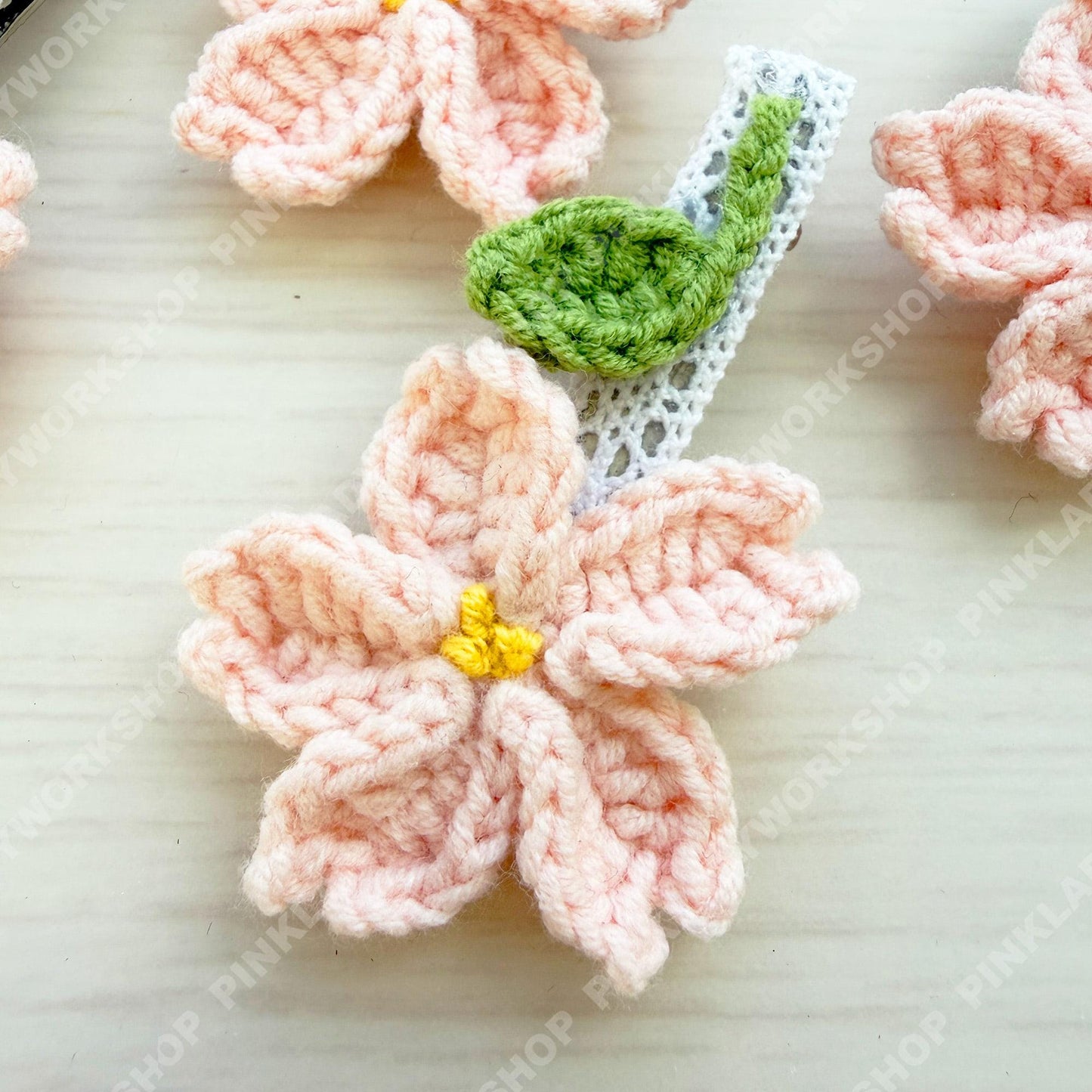Set of 5 Crochet Sakura Hair Clip | Cherry Blossom Barrette | Handmade Floral Hair Accessory | Spring Hair Clip | Cute Lace Hair Pin Gift