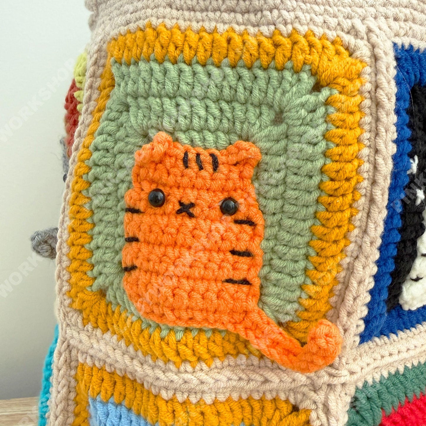 Crochet Cat Granny Square Bag | Handmade Cat Tote | Cute Kitty Crossbody | Colorful Patchwork Purse | Gift for Cat Lover