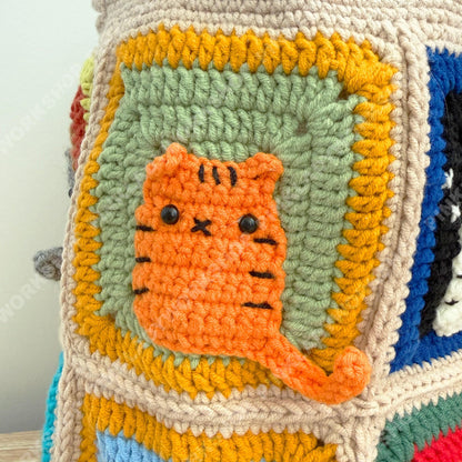 Crochet Cat Granny Square Bag | Handmade Cat Tote | Cute Kitty Crossbody | Colorful Patchwork Purse | Gift for Cat Lover
