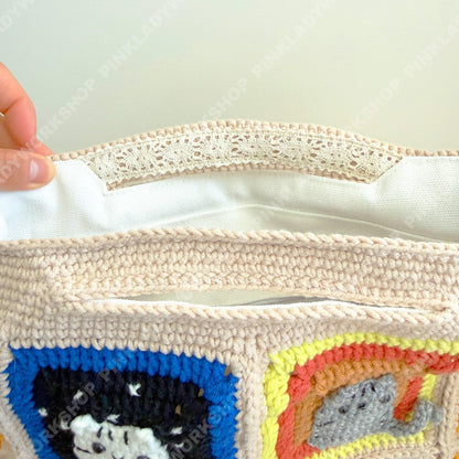 Crochet Cat Granny Square Bag | Handmade Cat Tote | Cute Kitty Crossbody | Colorful Patchwork Purse | Gift for Cat Lover