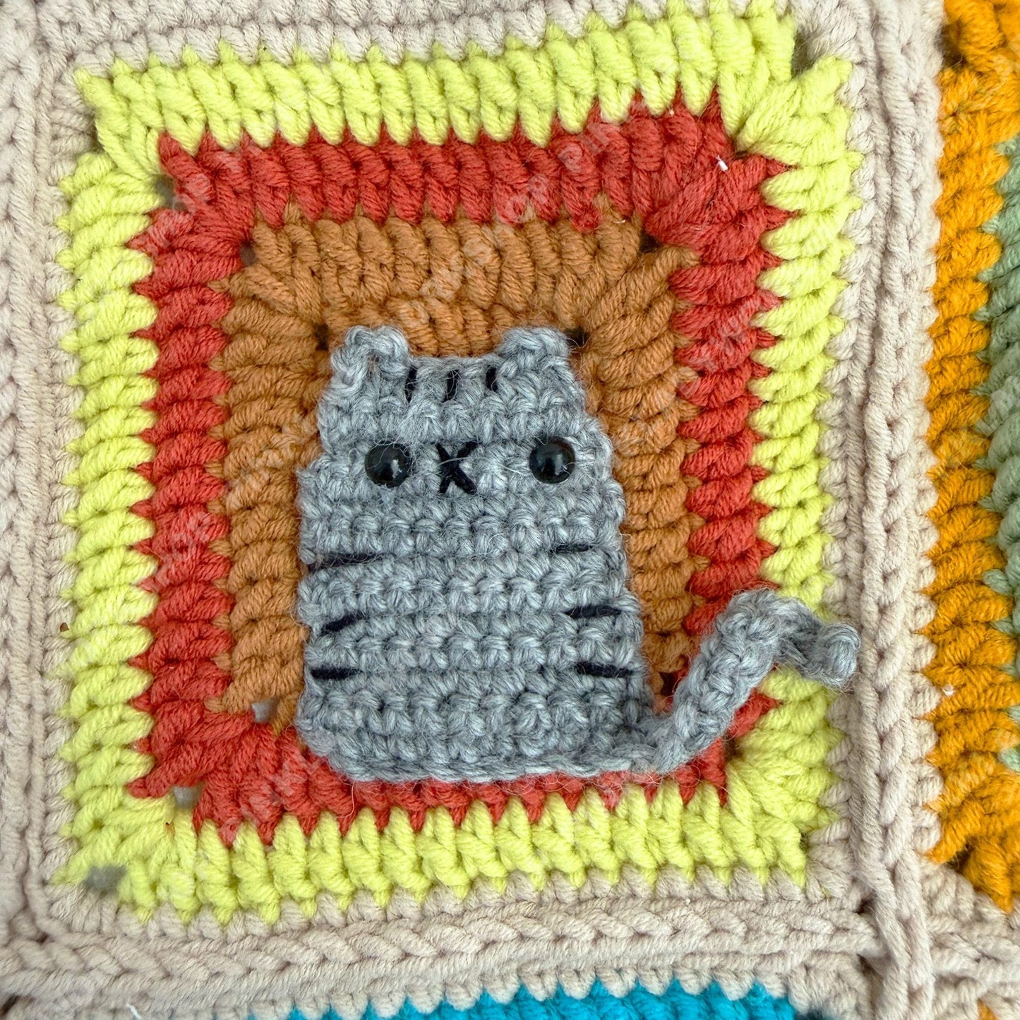 Crochet Cat Granny Square Bag | Handmade Cat Tote | Cute Kitty Crossbody | Colorful Patchwork Purse | Gift for Cat Lover