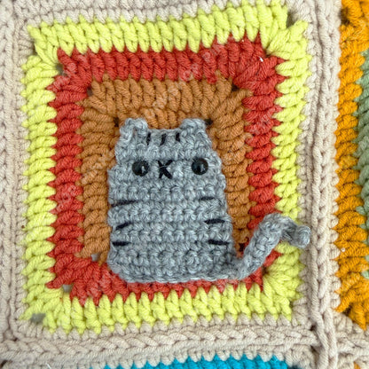 Crochet Cat Granny Square Bag | Handmade Cat Tote | Cute Kitty Crossbody | Colorful Patchwork Purse | Gift for Cat Lover