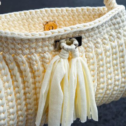 Cream Crochet Clutch Bag | Handmade Knit Handbag | Elegant Mini Purse | Wedding Bridal Bag | Chic Top Handle Bag