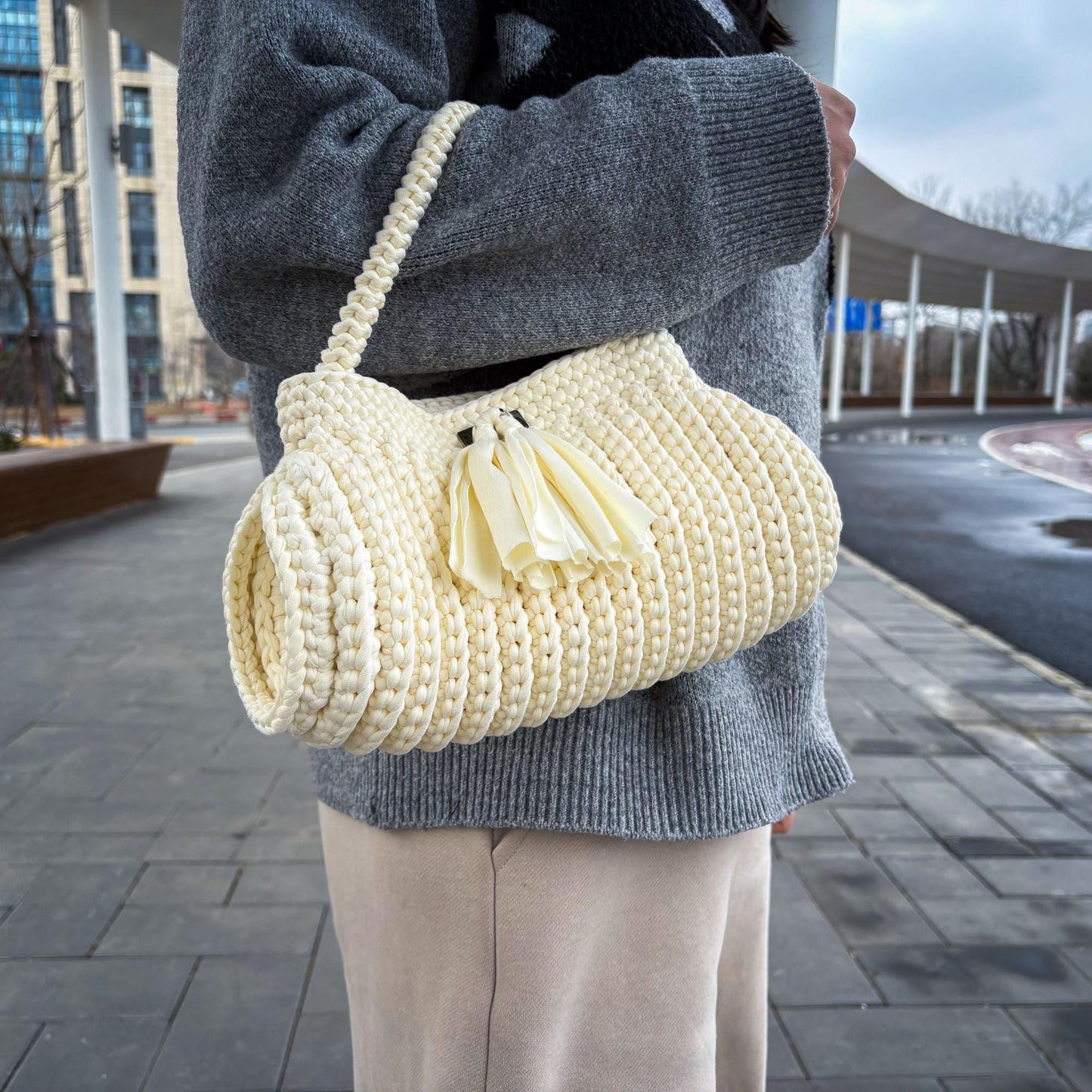 Cream Crochet Clutch Bag | Handmade Knit Handbag | Elegant Mini Purse | Wedding Bridal Bag | Chic Top Handle Bag