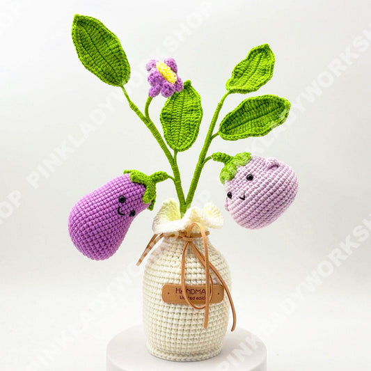 Crochet Eggplant Flower Pot | Handmade Amigurumi Plant | Cute Vegetable Decor | Kawaii Purple Decor | Cottagecore Gift | Unique Home Accent