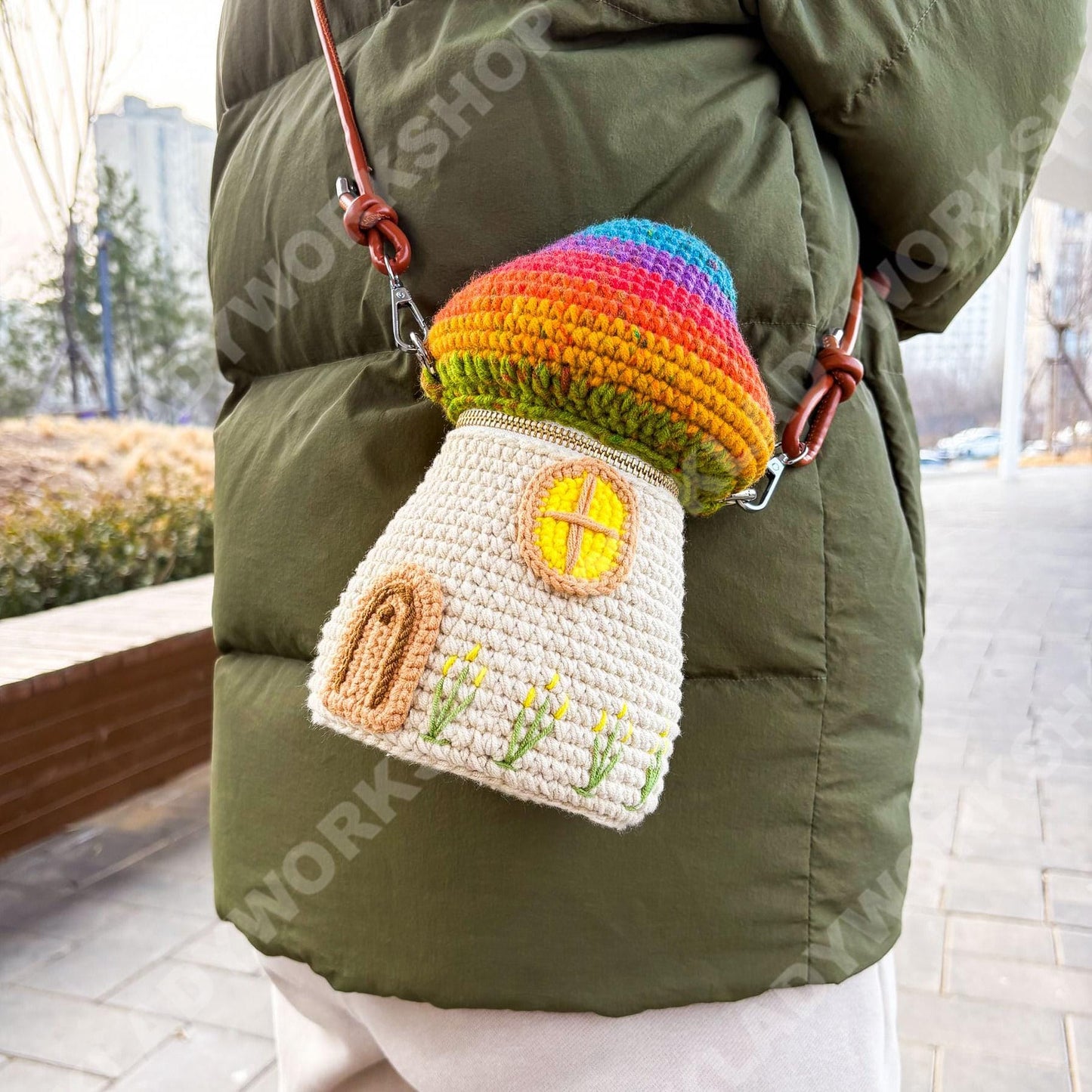 Crochet Mushroom House Crossbody Bag | Fairy Cottage Purse | Whimsical Woodland Bag | Coachella Festival Bag | Y2K Cute Shoulder Bag