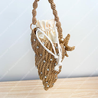 Pre-order Crochet Raffia Shell Bag | Handmade Seashell Clutch | Beach Vacation Purse | Pearl Studded Bag | Summer Crossbody