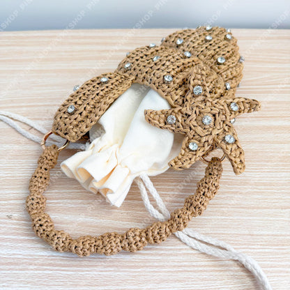 Pre-order Crochet Raffia Shell Bag | Handmade Seashell Clutch | Beach Vacation Purse | Pearl Studded Bag | Summer Crossbody