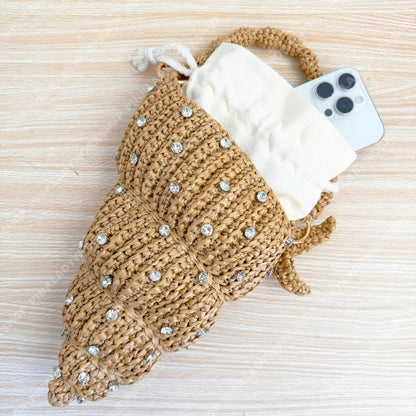 Pre-order Crochet Raffia Shell Bag | Handmade Seashell Clutch | Beach Vacation Purse | Pearl Studded Bag | Summer Crossbody