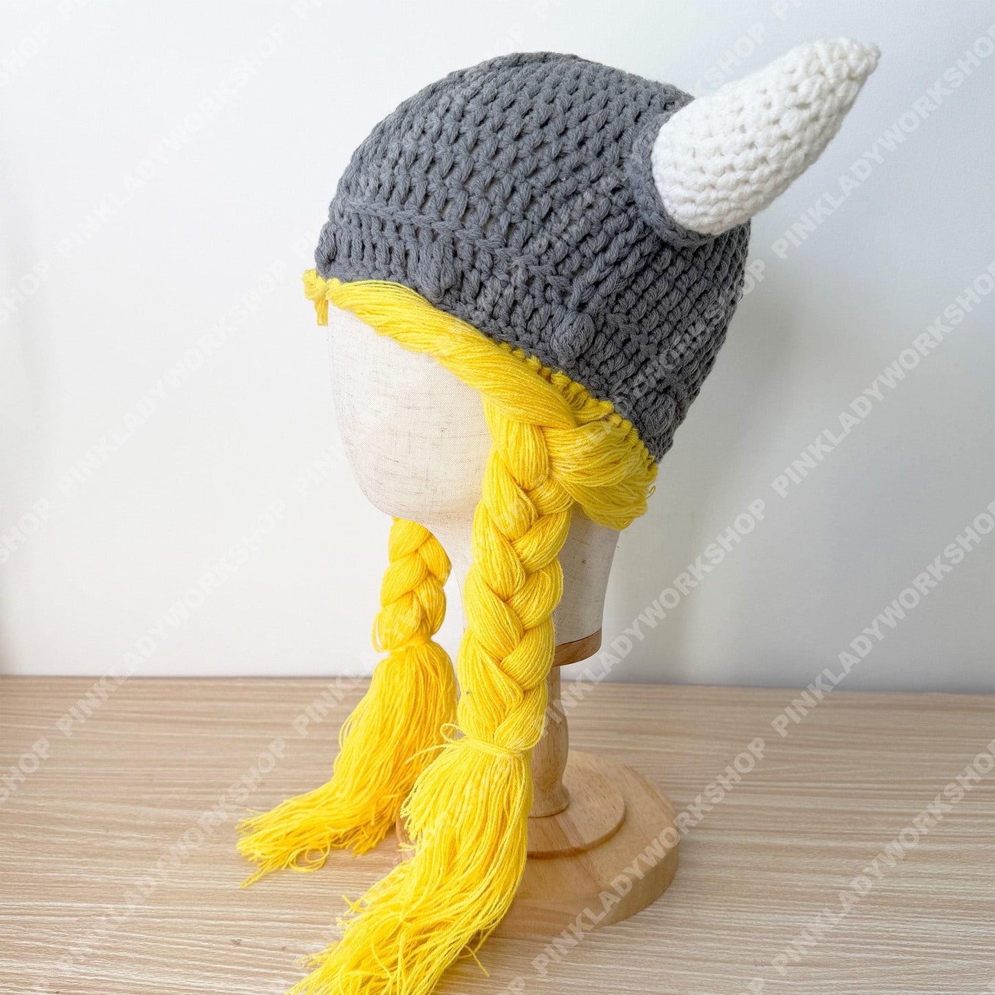 Pre-order Crochet Viking Hat with Braids | Handmade Norse Helmet Beanie | Viking Costume Hat | Knit Horned Hat | Cosplay Braided Wig Cap