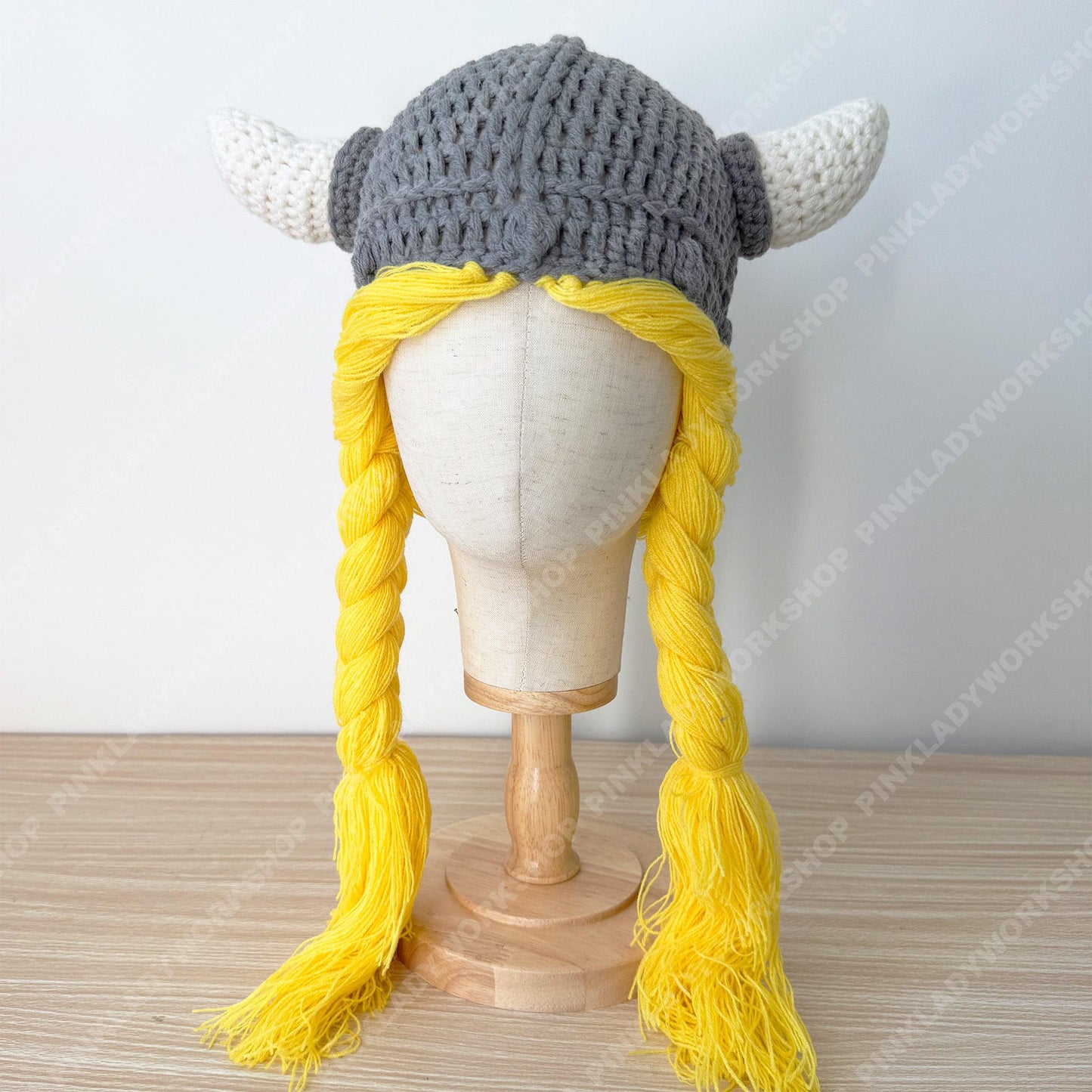 Pre-order Crochet Viking Hat with Braids | Handmade Norse Helmet Beanie | Viking Costume Hat | Knit Horned Hat | Cosplay Braided Wig Cap