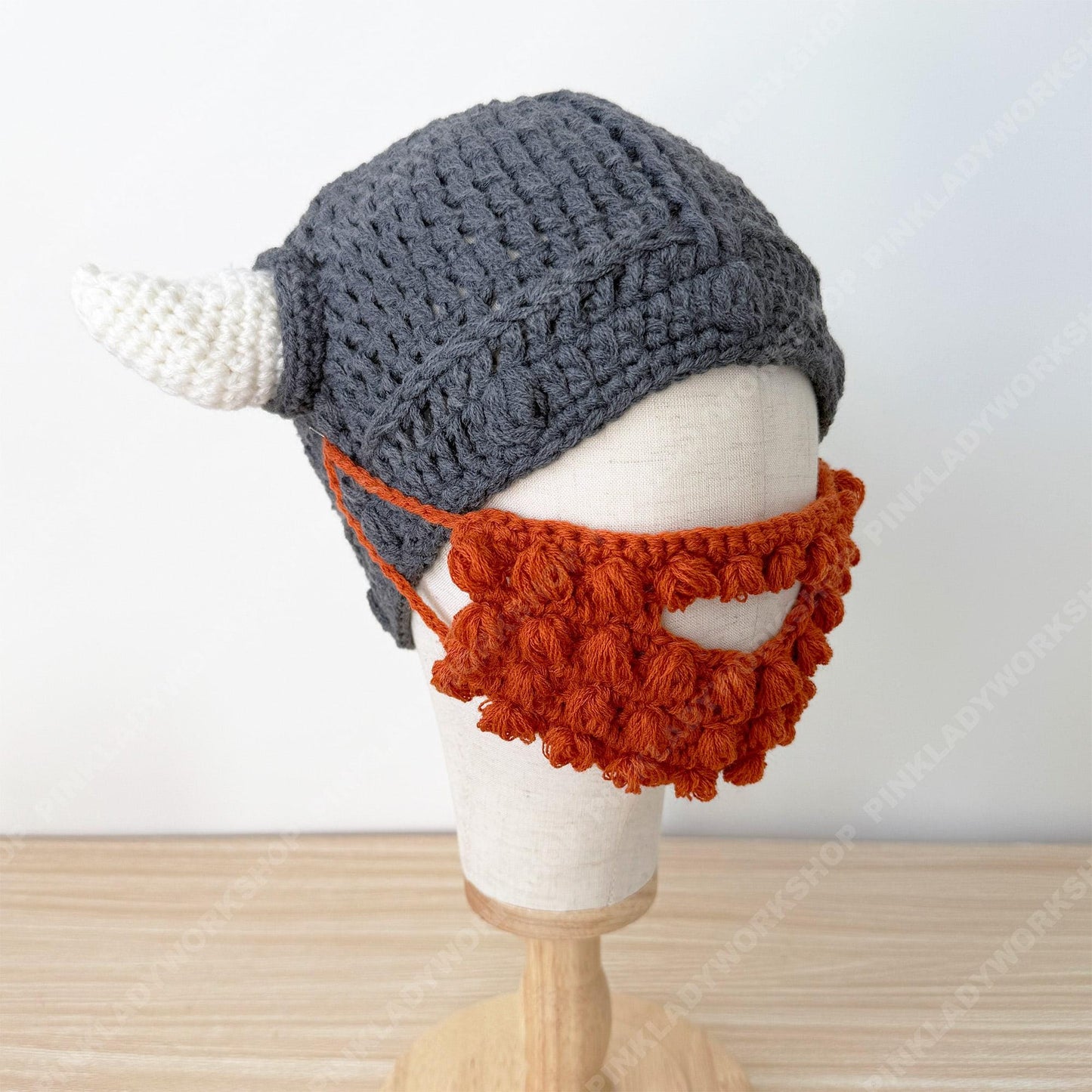 Crochet Viking Hat with Beard | Handmade Horned Helmet Beanie | Norse Costume Hat | Viking Beard Hat | Halloween Cosplay Knit Cap