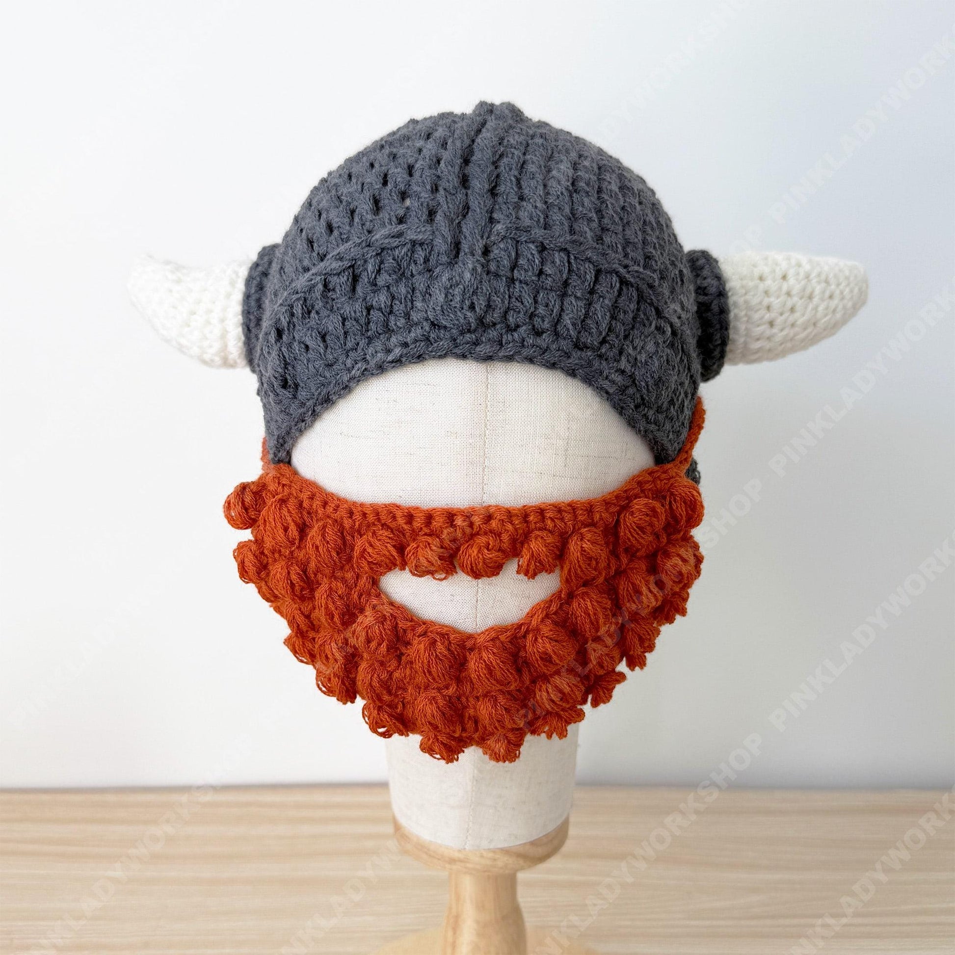 Crochet Viking Hat with Beard | Handmade Horned Helmet Beanie | Norse Costume Hat | Viking Beard Hat | Halloween Cosplay Knit Cap