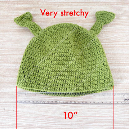 Crochet Hat | Ogre Ear Beanie | Green Character Hat | Funny Costume Cap | Handmade Gift | Cosplay Headwear | Adult Kids Hat