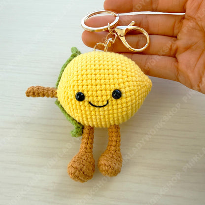 Handmade Crochet Lemon Keychain | Cute Fruit Keyring | Handmade Amigurumi Lemon | Kawaii Bag Charm | Summer Gift | Mini Plush Keychain