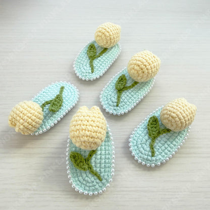 Set of 5 Crochet Tulip Hair Clip | Handmade Flower Barrette | Cute Pastel Hair Accessory | Spring Floral Clip | Gift for Her