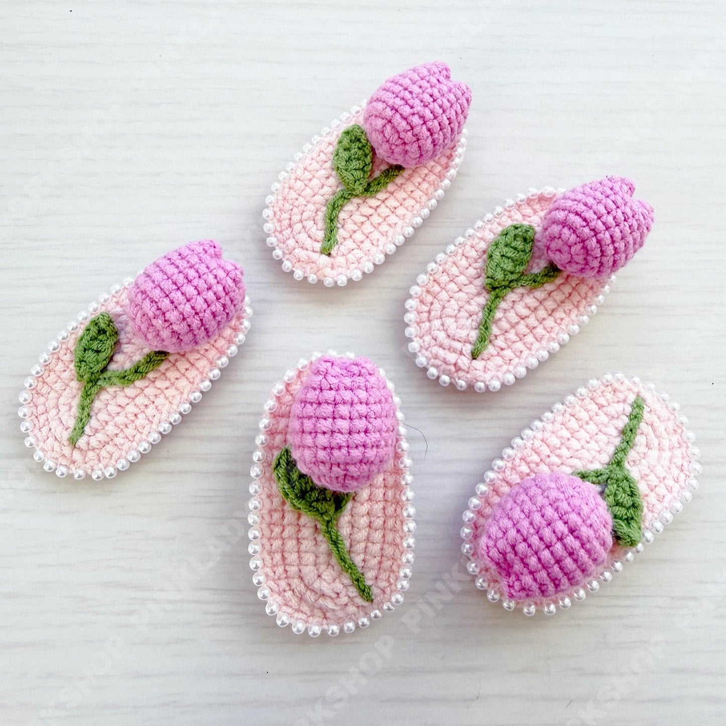 Set of 5 Crochet Tulip Hair Clip | Handmade Flower Barrette | Cute Pastel Hair Accessory | Spring Floral Clip | Gift for Her